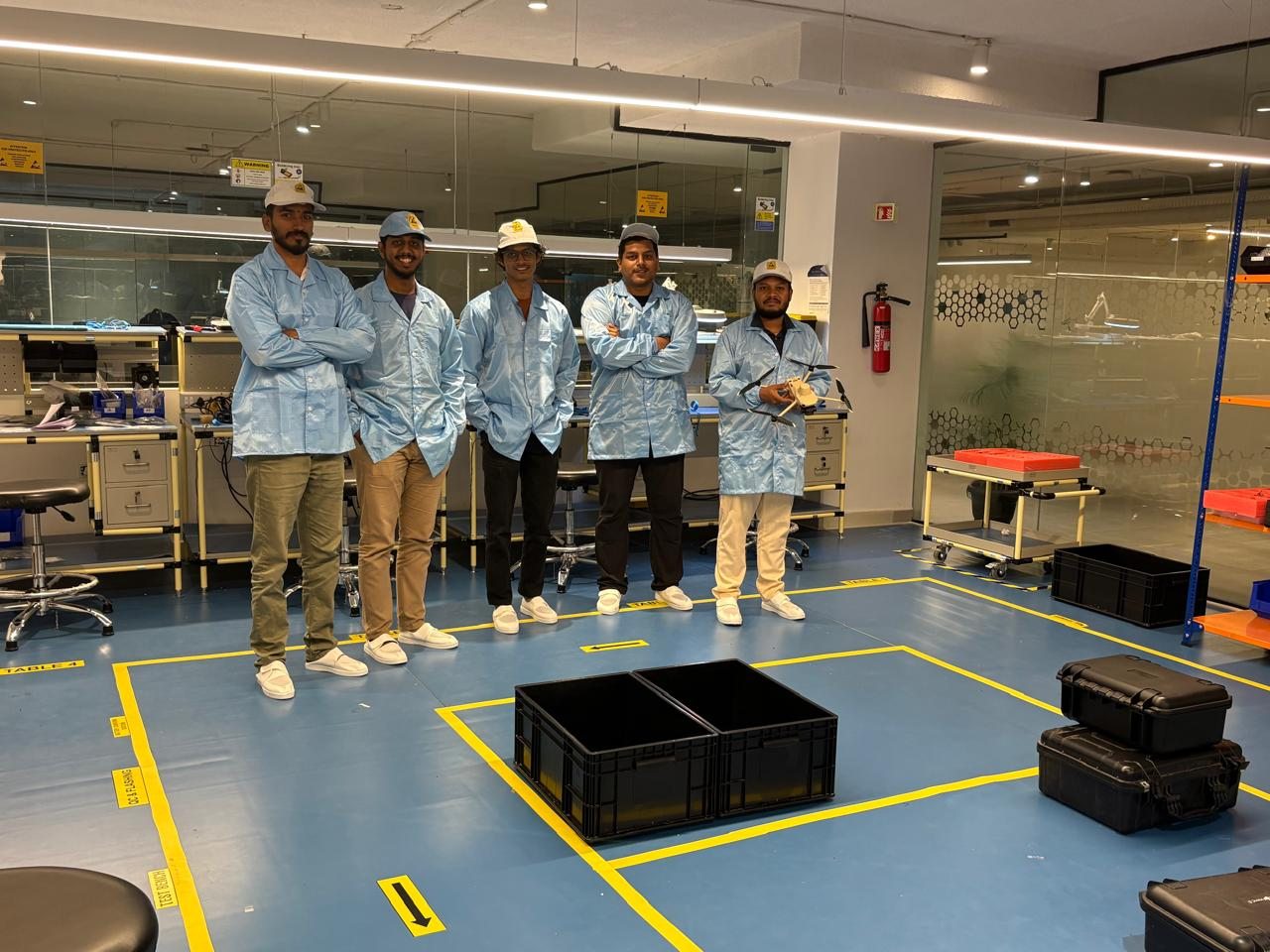 Drone assembly area with team