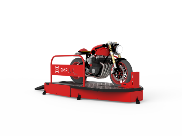 Inertial dynamometer with motorcycle